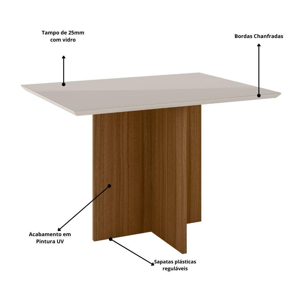 Mesa De Jantar Retangular 4 Lugares 120cm Tampo Chanfrado Com Vidro Helô Carvalho/off White - Poliman - 2