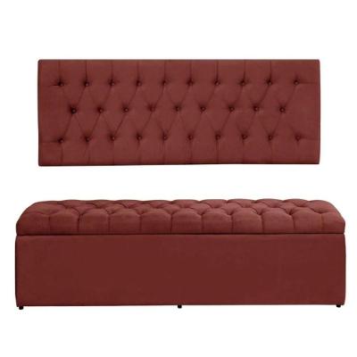 Kit Painel Cabeceira Com Bau Calçadeira Dubai 1,20m Para Cama Viúva Solteirão Suede Vermelho - Aurora Line