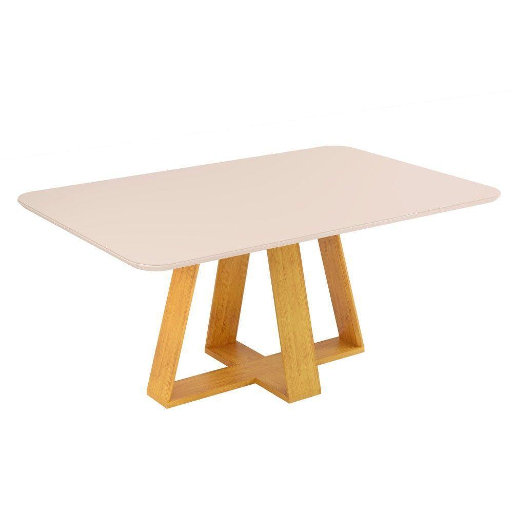 Mesa De Jantar Tampo Retangular Chanfrado Curvo ângulo 30 Mad/vid 160 X 90cm Kiara Cedro Bali Off White- Mabe Magazine - 2