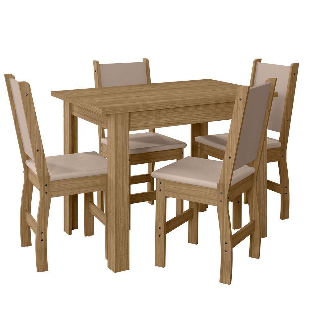 Conjunto Sala De Jantar 4 Cadeiras Tampo Retangular 108cm Sem Vidro Bellagio Carvalho Clara Savana - Poliman - 1