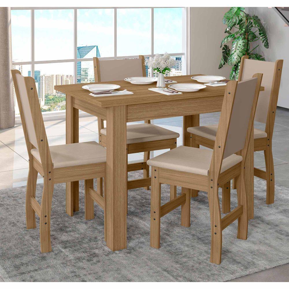 Conjunto Sala De Jantar 4 Cadeiras Tampo Retangular 108cm Sem Vidro Bellagio Carvalho Clara Savana - Poliman - 2