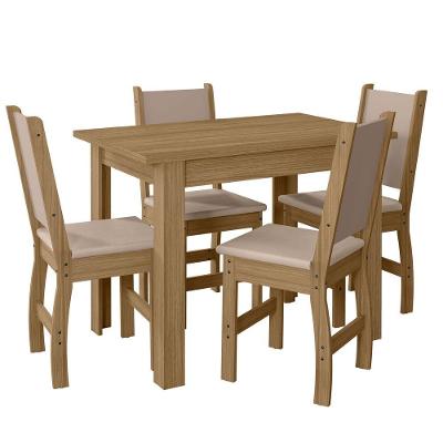 Conjunto Sala De Jantar 4 Cadeiras Tampo Retangular 108cm Sem Vidro Bellagio Carvalho Clara Savana - Poliman