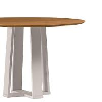 Mesa De Jantar Para 4 Lugares 1,17m Tampo Redondo Em Mdf Isabela Off White/ypê - New Ceval - 2