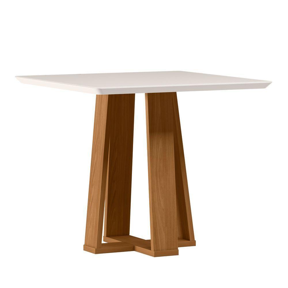 Mesa De Jantar Quadrada 4 Lugares 90cm Tampo Mdf Com Vidro Valencia Ypê/off White - New Ceval - 1