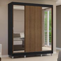 Guarda-roupa Casal Com Pés 3 Portas De Correr Com Espelhos Preto/rustic Reno Madesa Preto/rustic - 10