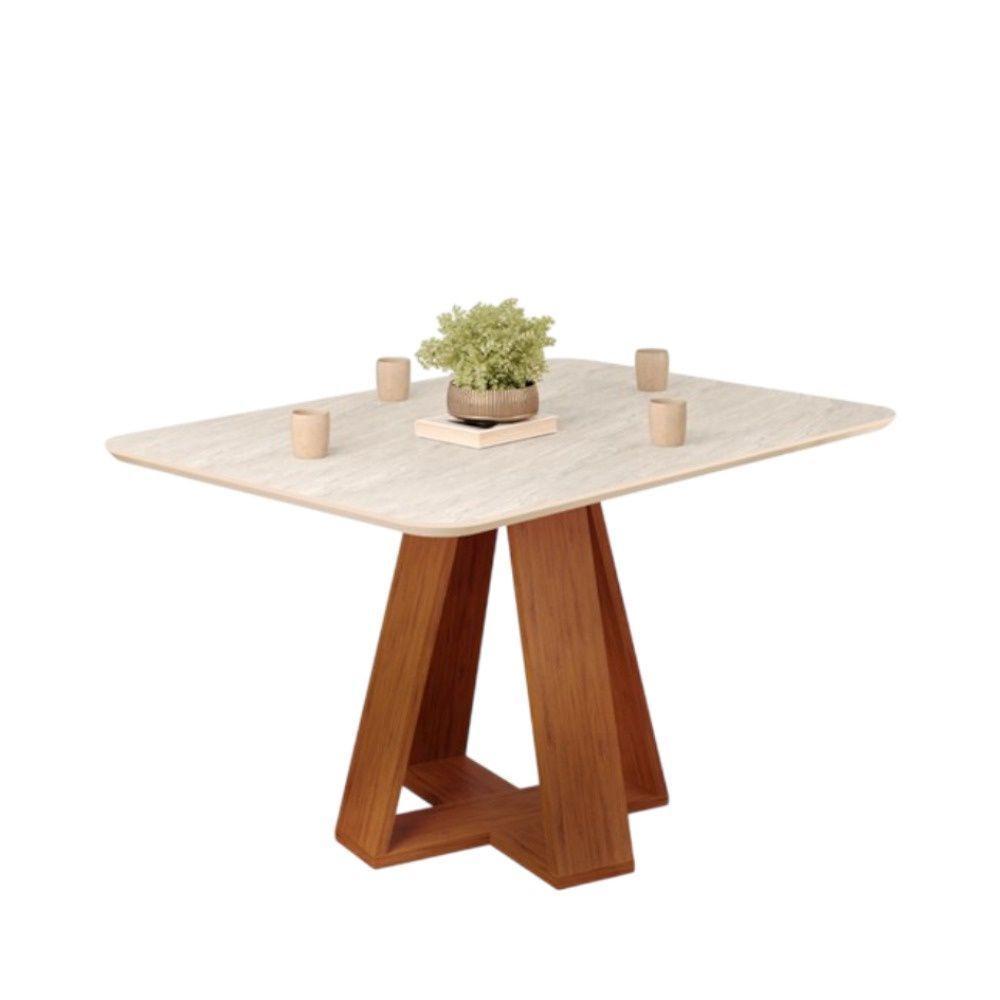 Mesa De Jantar Tampo Retangular Chanfrado Curvo Mad/vid 120 X 90cm Kiara Freijó Quartzo- Mabe Magazine - 2