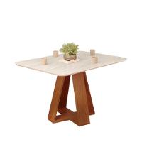 Mesa De Jantar Tampo Retangular Chanfrado Curvo Mad/vid 120 X 90cm Kiara Freijó Quartzo- Mabe Magazine - 2