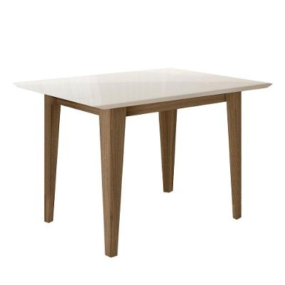 Mesa De Jantar Retangular 4 Lugares 120cm Tampo Chanfrado Com Vidro Kate Carvalho/off White - Poliman
