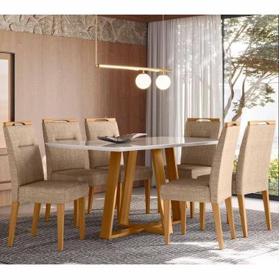Conjunto Sala De Jantar Mesa 1,60m Com 6 Cadeiras Lectus Ypê/off White/ln05 - New Ceval 