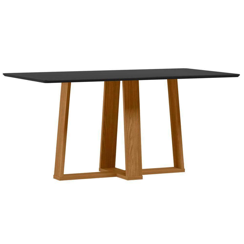 Mesa De Jantar Para 6 Lugares 1,60m Tampo Mdf Com Vidro Rubi Ypê/preto - New Ceval - 1