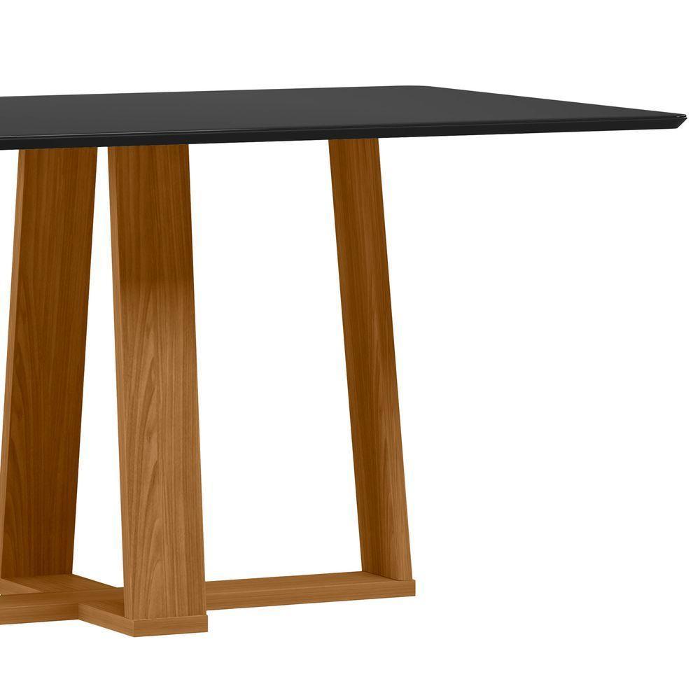 Mesa De Jantar Para 6 Lugares 1,60m Tampo Mdf Com Vidro Rubi Ypê/preto - New Ceval - 2