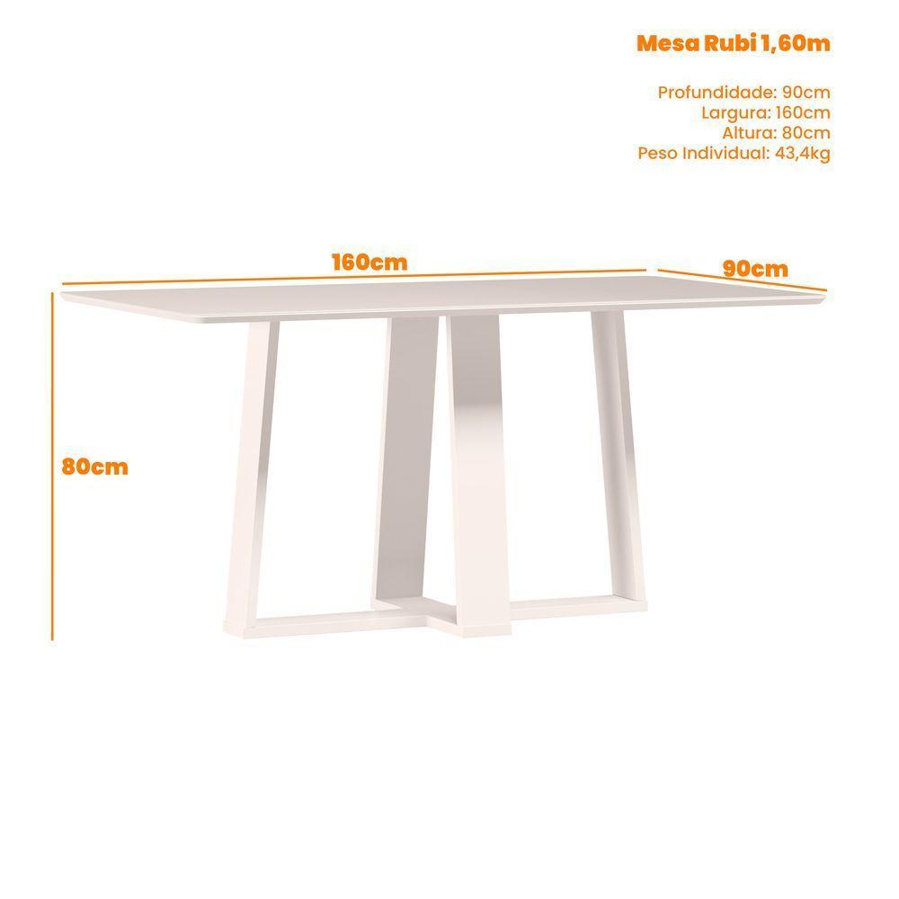 Mesa De Jantar Para 6 Lugares 1,60m Tampo Mdf Com Vidro Rubi Ypê/preto - New Ceval - 3