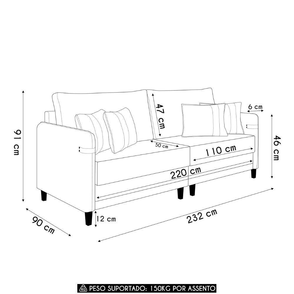 Sofá 3 Lugares Living 232cm Pé Madeira Zoe Linho Cinza Claro Z08 - Mpozenato - 4