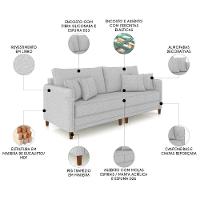 Sofá 3 Lugares Living 232cm Pé Madeira Zoe Linho Cinza Claro Z08 - Mpozenato - 3