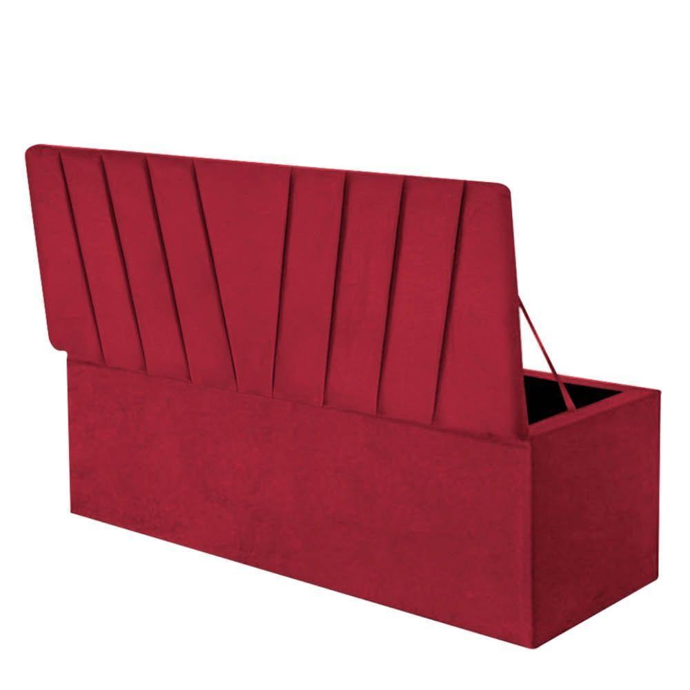 Calçadeira Baú Recamier Estofada Cama King 190cm Bélgica Suede Vermelho- Mabe Magazine - 2