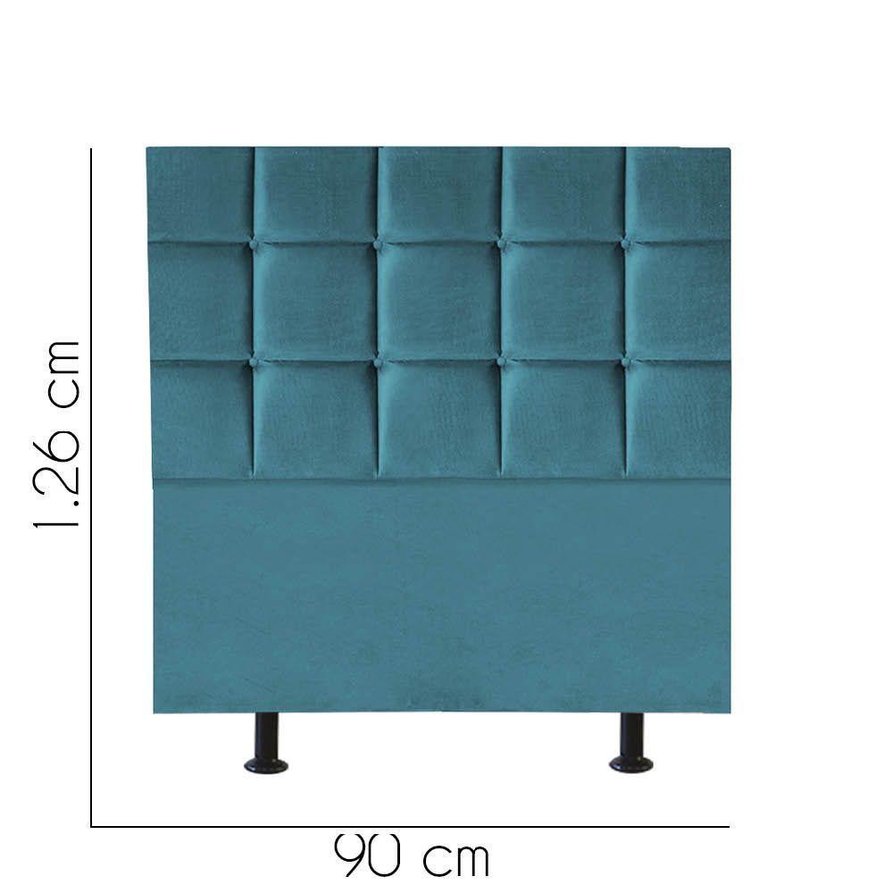 Cabeceira Estofada Cama Box Solteiro 90cm Espanha Suede Azul Turquesa- Mabe Magazine - 2