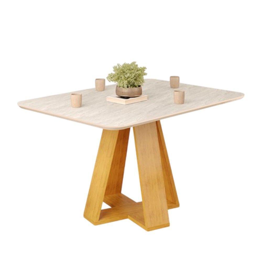Mesa De Jantar Tampo Retangular Chanfrado Curvo Mad/vid 120 X 90cm Kiara Cedro Quartzo- Mabe Magazine - 2
