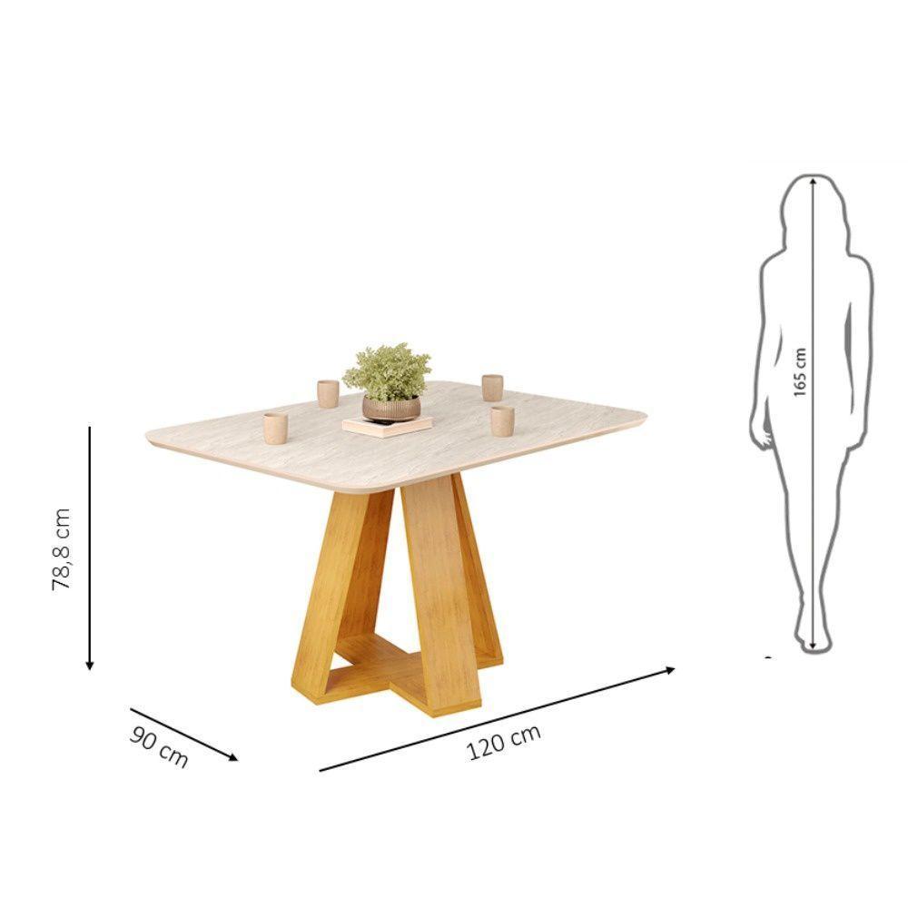 Mesa De Jantar Tampo Retangular Chanfrado Curvo Mad/vid 120 X 90cm Kiara Cedro Quartzo- Mabe Magazine - 5