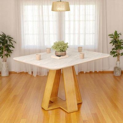 Mesa De Jantar Tampo Retangular Chanfrado Curvo Mad/vid 120 X 90cm Kiara Cedro Quartzo- Mabe Magazine