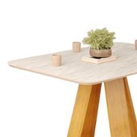 Mesa De Jantar Tampo Retangular Chanfrado Curvo Mad/vid 120 X 90cm Kiara Cedro Quartzo- Mabe Magazine