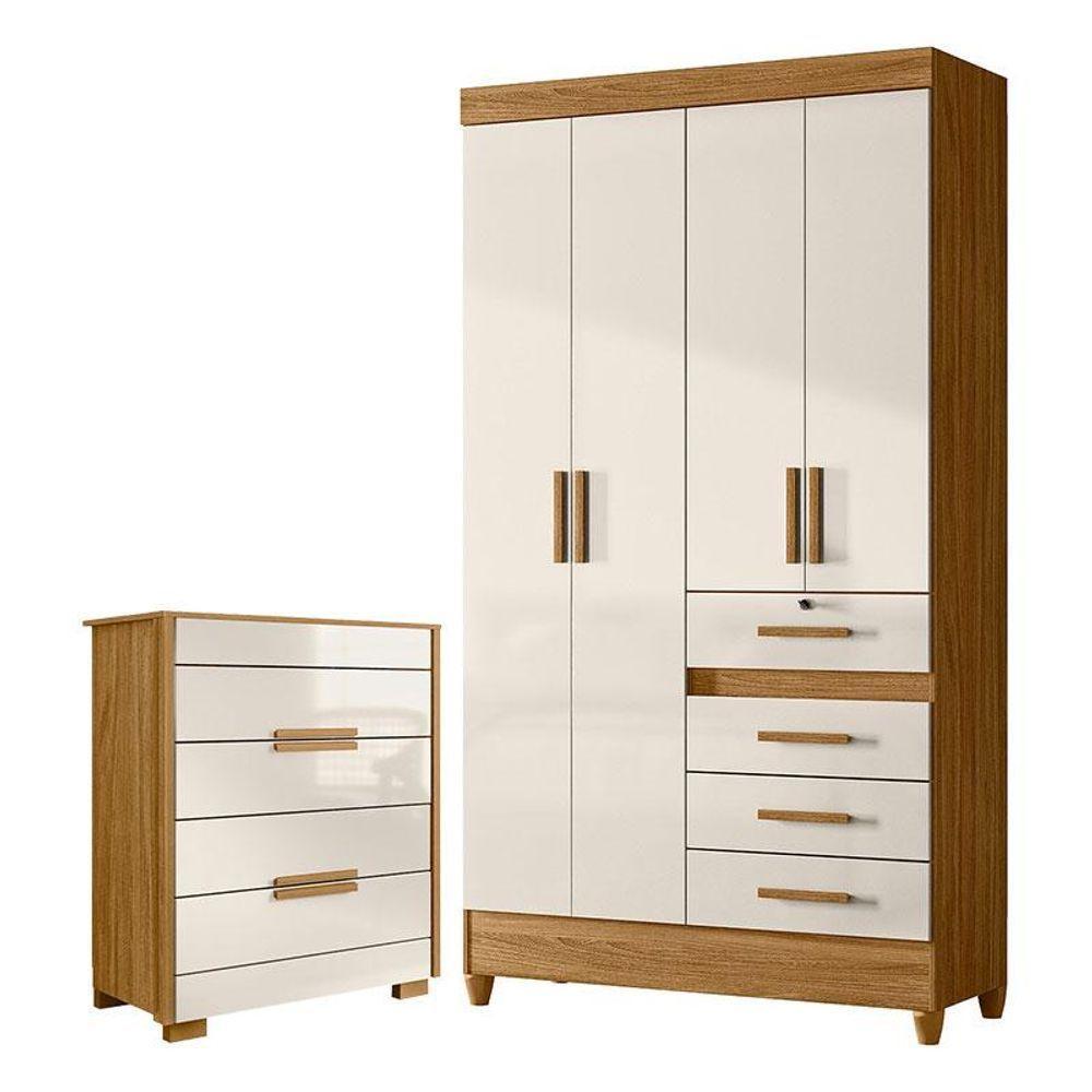 Guarda Roupa Solteiro Sobral E Cômoda Dhara Freijó Off White - Moval - 1