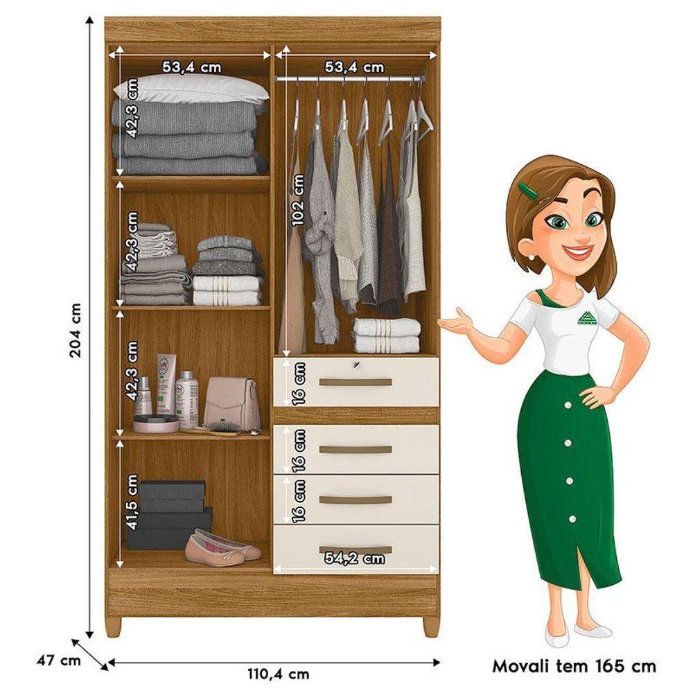 Guarda Roupa Solteiro Sobral E Cômoda Dhara Freijó Off White - Moval - 4