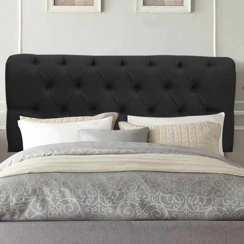 Painel Cabeceira Estofada Paris 195cm Cama Box King Suede Preto- Mabe Magazine - 1