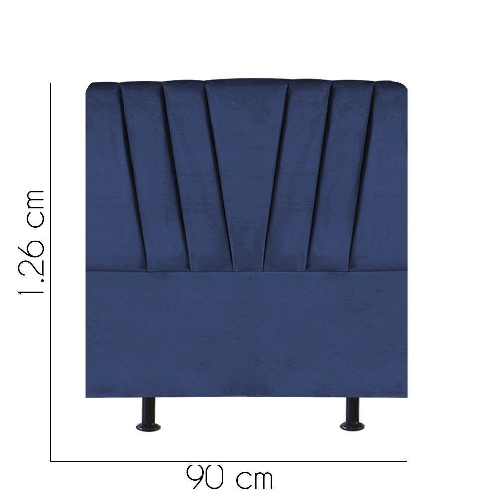 Cabeceira Estofada Bélgica 90cm Solteiro Para Cama Colchão Box Quarto Suede Azul Marinho - Aurora Line - 2