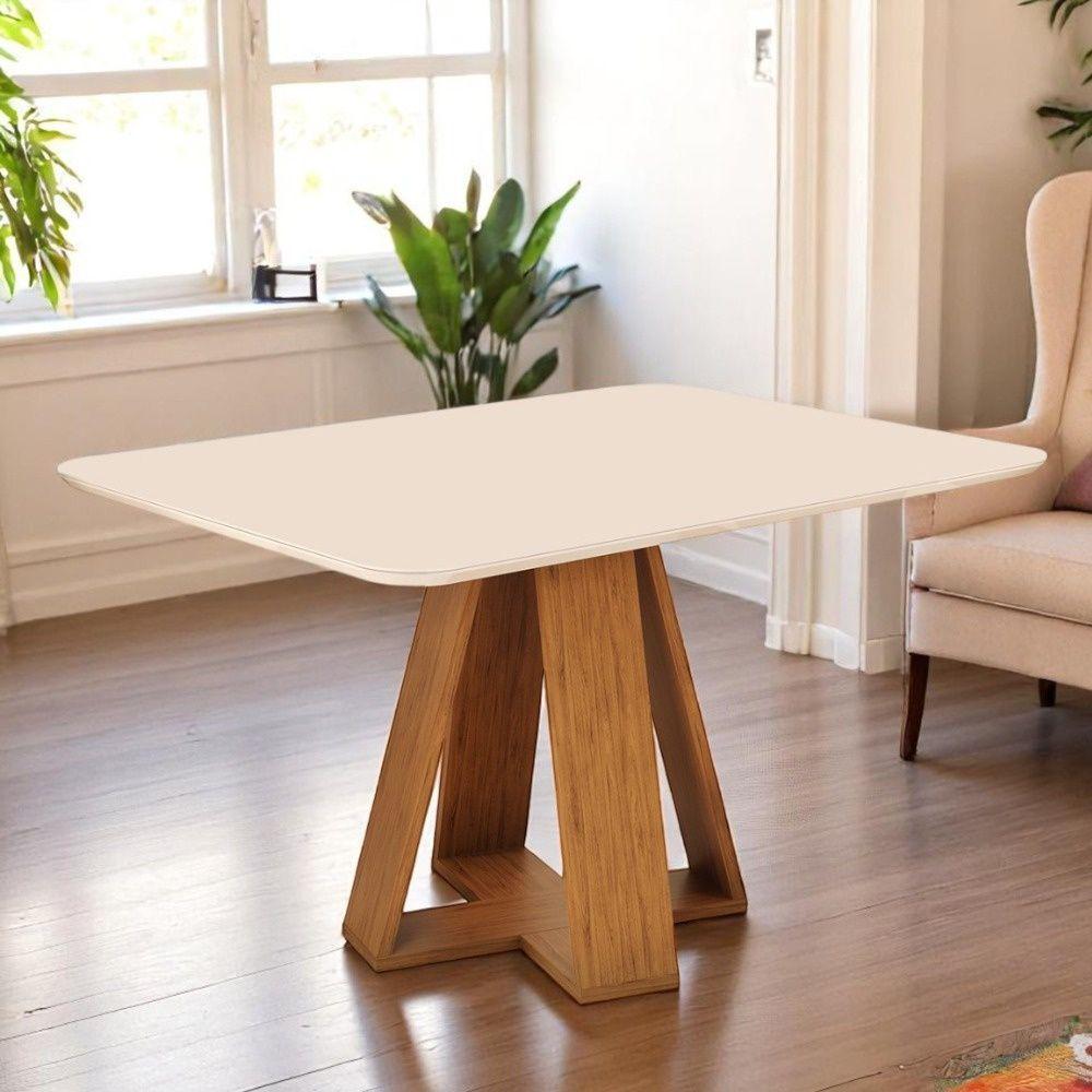 Mesa De Jantar Tampo Retangular Chanfrado Curvo Mad/vid 120 X 90cm Kiara Freijó Off White- Mabe Magazine - 1