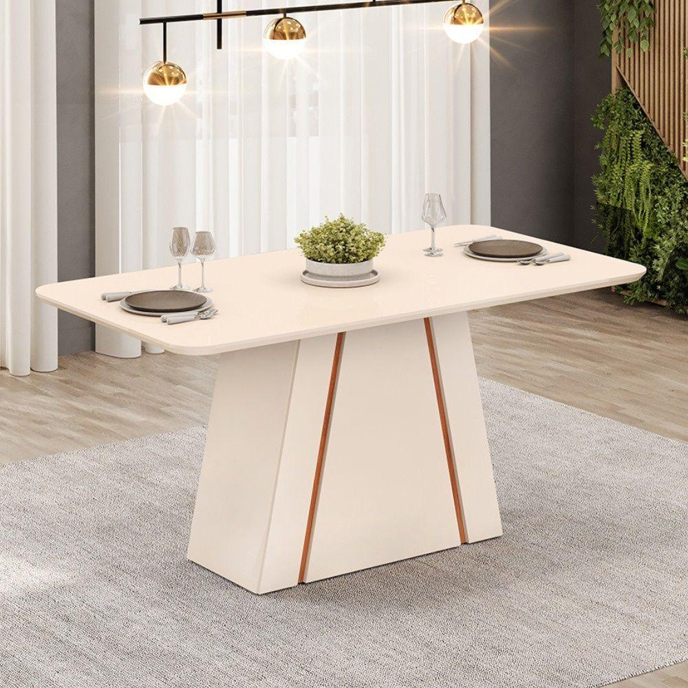 Mesa De Jantar Retangular Tampo Chanfrado 170x90cm Gabi Off White Freijó- Mabe Magazine - 1
