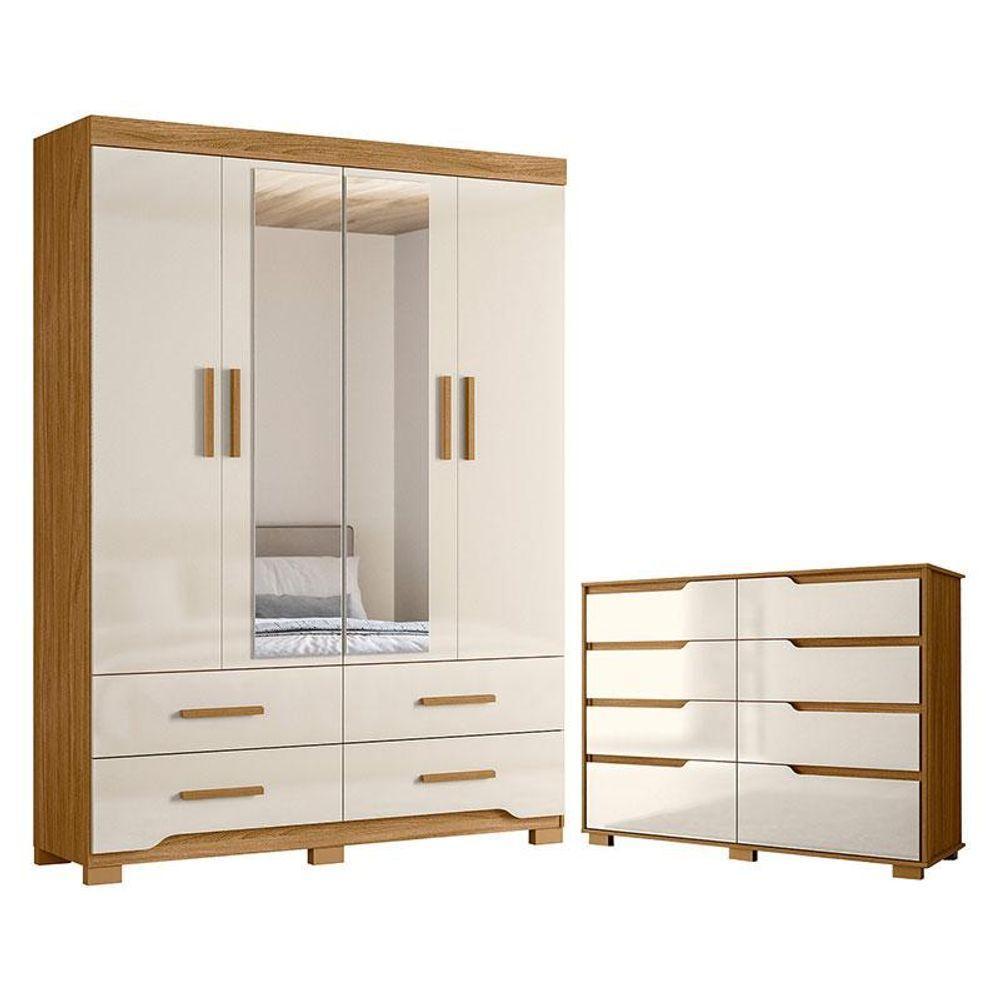 Guarda Roupa Solteiro Miami E Cômoda Georgia Freijó Off White - Moval - 1