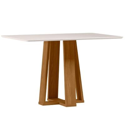 Mesa De Jantar Para 4 Lugares 1,20m Tampo Mdf Com Vidro Rubi Ypê/off White - New Ceval