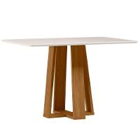 Mesa De Jantar Para 4 Lugares 1,20m Tampo Mdf Com Vidro Rubi Ypê/off White - New Ceval - 1