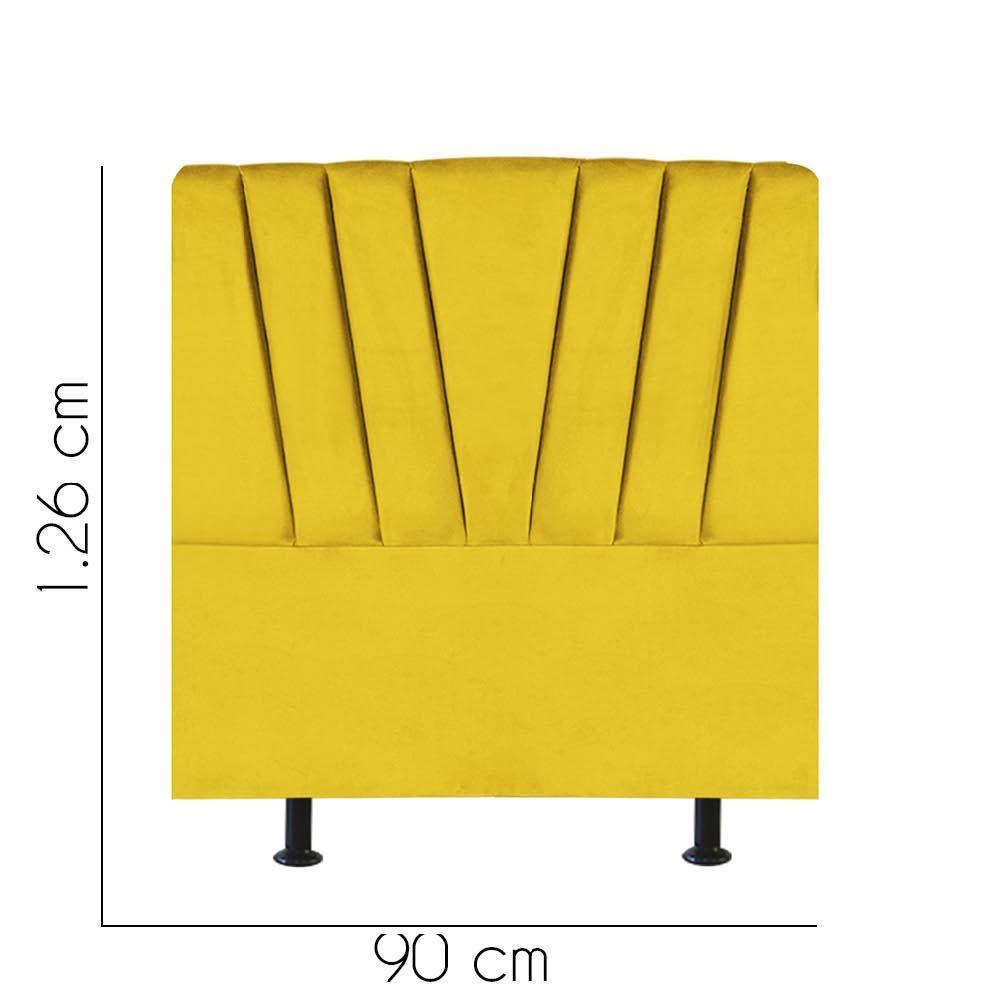 Cabeceira Estofada Bélgica 90cm Solteiro Para Cama Colchão Box Quarto Corino Amarelo - Aurora Line - 2