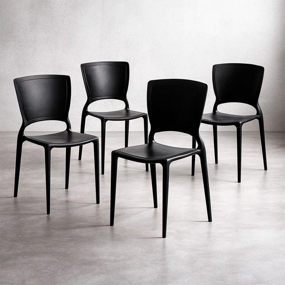 Kit 4 Cadeiras Tramontina Sofia Preta E Mesa De Madeira 80cm Natural - 4