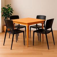 Kit 4 Cadeiras Tramontina Sofia Preta E Mesa De Madeira 80cm Natural - 1