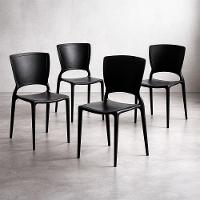 Kit 4 Cadeiras Tramontina Sofia Preta E Mesa De Madeira 80cm Natural