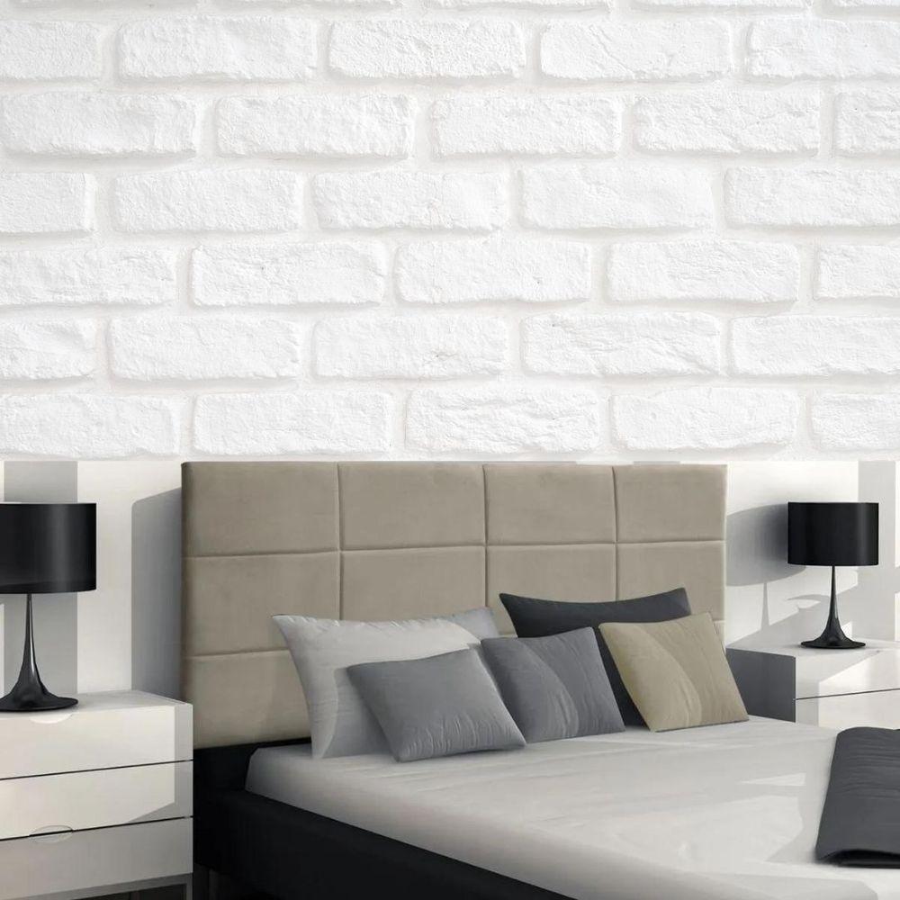 Painel Suspenso Cabeceira Luna 1,38m Para Cama Casal Suede Bege - Aurora Line - 2