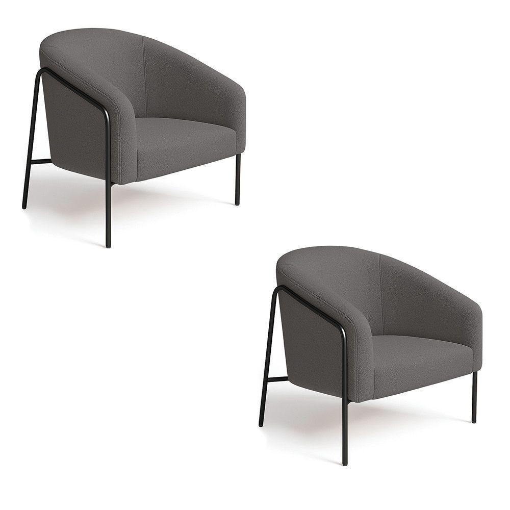 Poltrona Sala Industrial Alta Preto Kit 2 Stella Bouclê Grafite D03 - D'rossi - 2