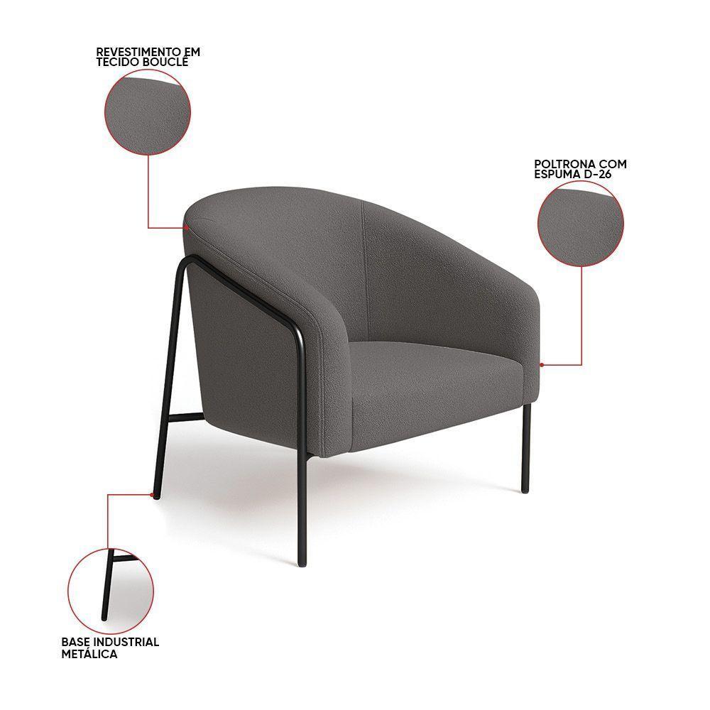 Poltrona Sala Industrial Alta Preto Kit 2 Stella Bouclê Grafite D03 - D'rossi - 3