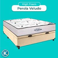Cama Box Azul + Colchão Casal High Foam Ortobom