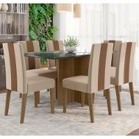 Conjunto Sala De Jantar Mesa Retangular 160cm Com Vidro Helo E 6 Cadeiras Linea Carvalho/grafite/preto - Poliman - 1