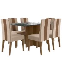 Conjunto Sala De Jantar Mesa Retangular 160cm Com Vidro Helo E 6 Cadeiras Linea Carvalho/grafite/preto - Poliman - 2