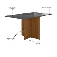 Conjunto Sala De Jantar Mesa Retangular 160cm Com Vidro Helo E 6 Cadeiras Linea Carvalho/grafite/preto - Poliman