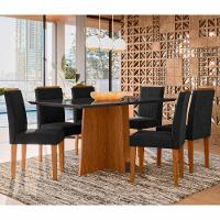 Conjunto Sala De Jantar Mesa Anitta 1,60m Com 6 Cadeiras Ana Ypê/preto/ja03 - New Ceval  - 1