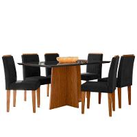 Conjunto Sala De Jantar Mesa Anitta 1,60m Com 6 Cadeiras Ana Ypê/preto/ja03 - New Ceval  - 2