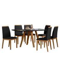 Conjunto Sala De Jantar Mesa Mariah 1,60m Com 6 Cadeiras Fernanda Ypê/preto/ja03 - New Ceval - 2