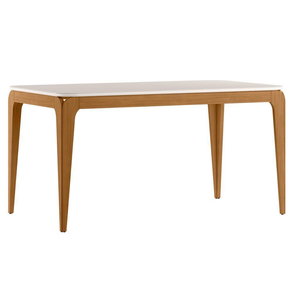 Conjunto Sala De Jantar Mesa 1,60m Com 6 Cadeiras Aurea Ypê/off White/al10 - New Ceval  - 3