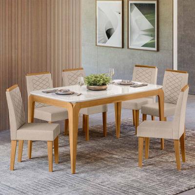 Conjunto Sala De Jantar Mesa 1,60m Com 6 Cadeiras Aurea Ypê/off White/al10 - New Ceval 