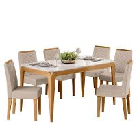 Conjunto Sala De Jantar Mesa 1,60m Com 6 Cadeiras Aurea Ypê/off White/al10 - New Ceval  - 2